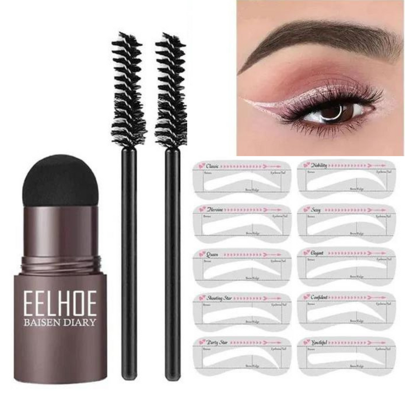 KIT DE SOMBRA DE CEJAS 6D (1 SELLO PARA CEJAS + 10 PLANTILLAS + 2 PINCEL)